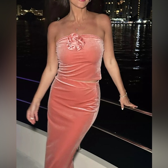 Reformation NEW Adalynn Knot Two Piece Light Pink Velvet Set Outfit Skirt Top M - Picture 4 of 10